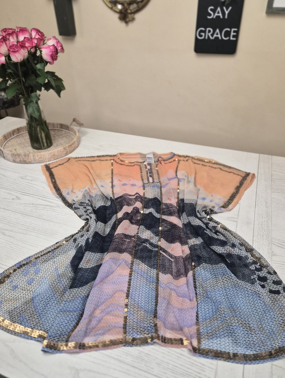 Chico's Sheer Cover Up With Sequins L/XL